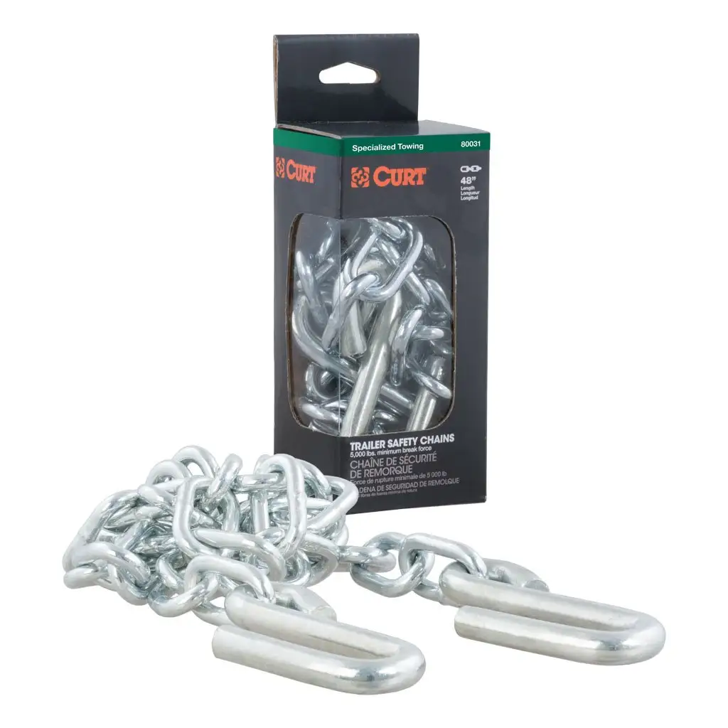 48\" Safety Chain with 2 S-Hooks (5,000 lbs, Clear Zinc, Packaged)
