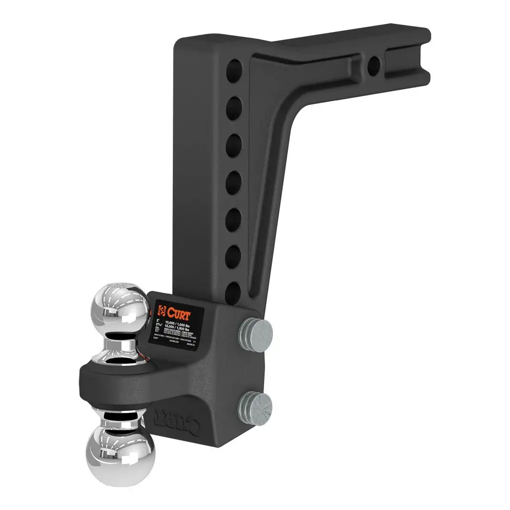 Deep-Drop Adjustable Trailer Hitch Ball Mount with Dual Ball, 2\" Shank, 15K