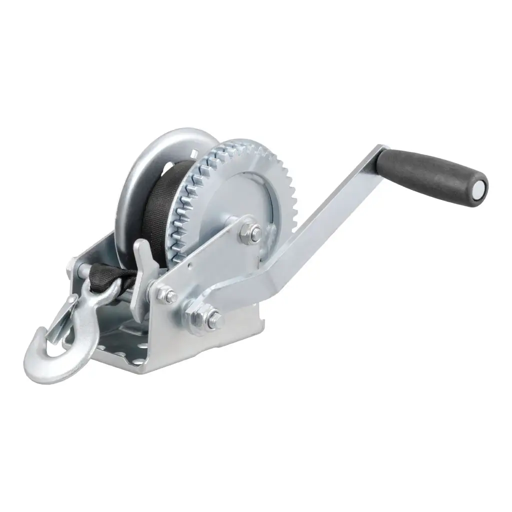 Hand Crank Winch with 20' Strap (1,400 lbs, 7-1/2\" Handle)