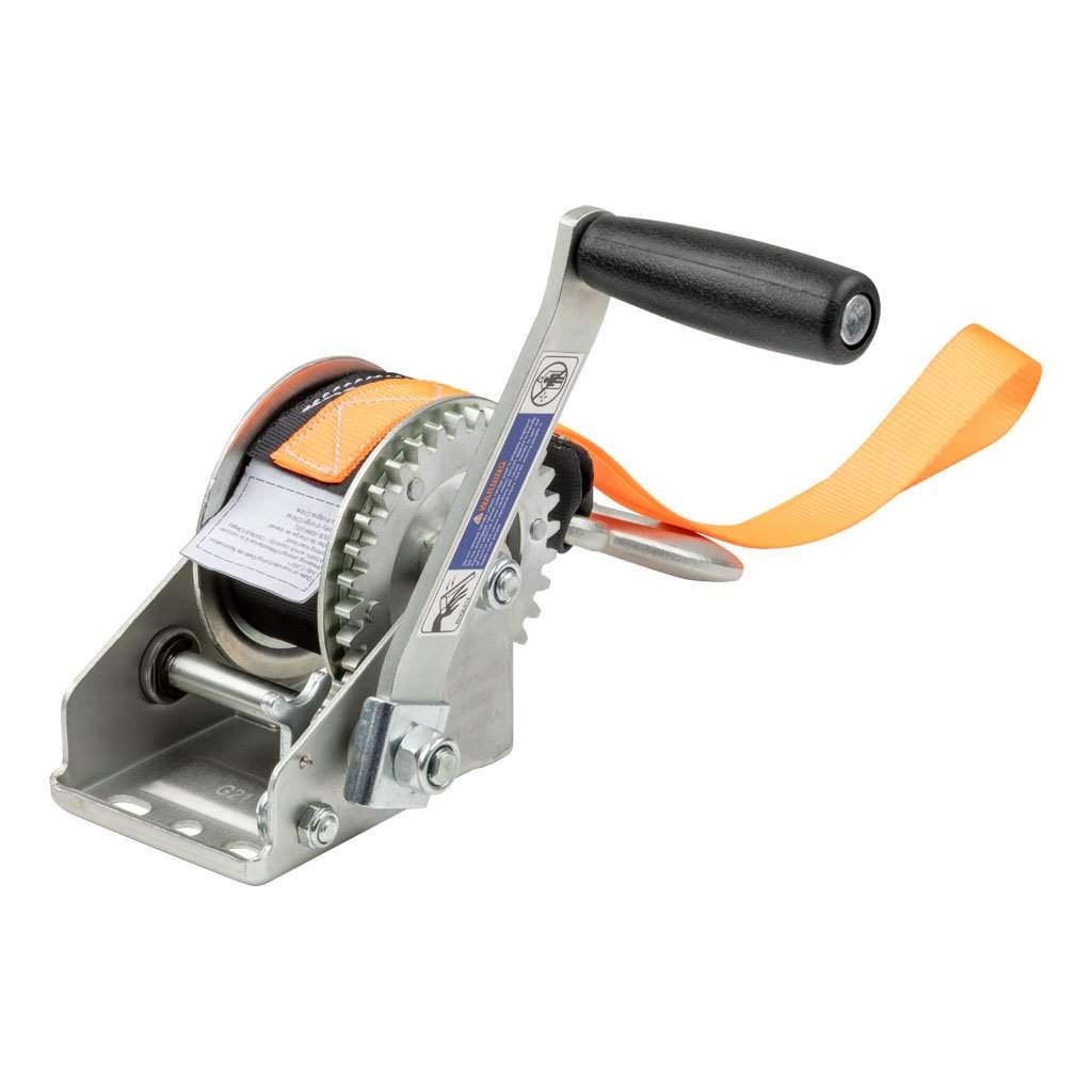 Hand Crank Winch with 15' Strap & Bow Loop (900 lbs, 6.5\" Handle)