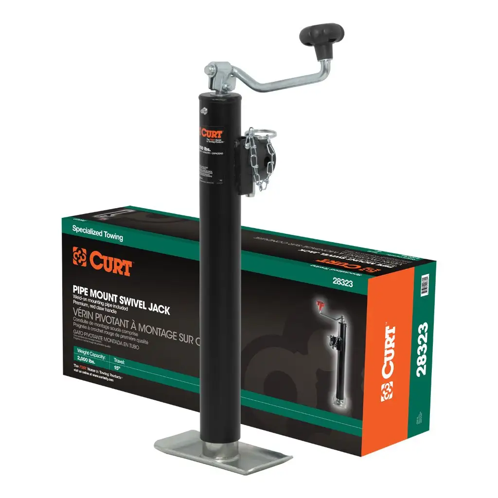 Pipe-Mount Swivel Jack with Top Handle (2,000 lbs, 15\" Travel, Packaged)
