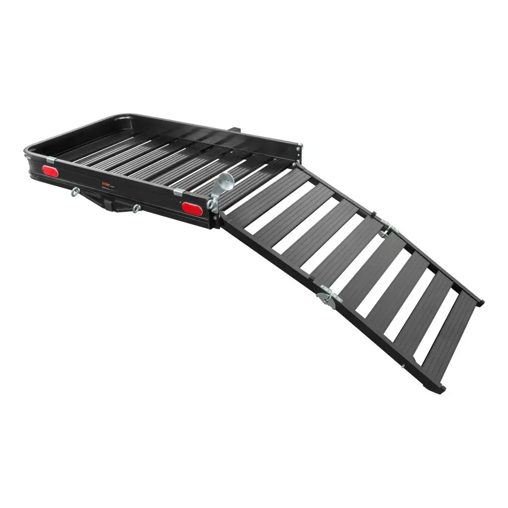 50\ x 30\ Black Aluminum Hitch Cargo Carrier with Ramp (Folding 2\" Shank)